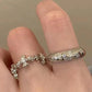 Silver Vintage 2 Pieces Shiny Cross Moon Star Pattern Cuff Ring