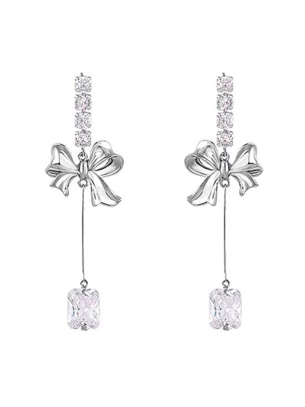 Y2K zircon pendant earrings with bow