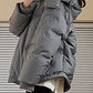 90s Grey Solid Puffer Jacket with Heart Embellishment and Hood