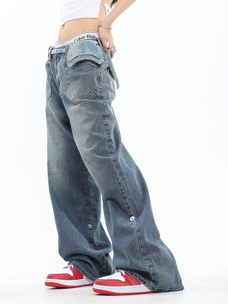 Blue denim baggy boyfriend jeans