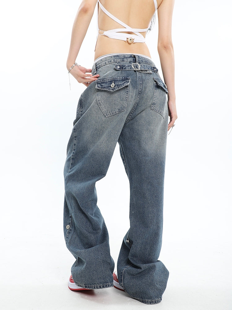 Blue denim baggy boyfriend jeans