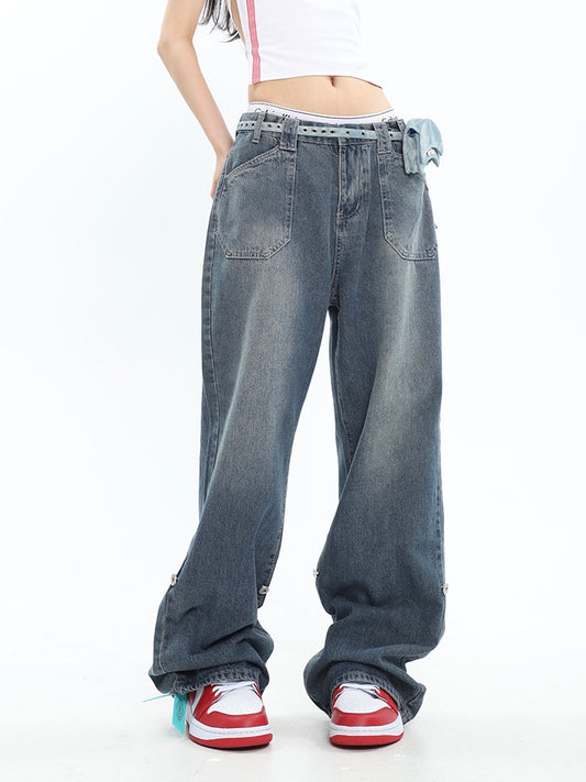 Blue denim baggy boyfriend jeans