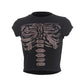 Black printed vintage crop top with skeleton motif