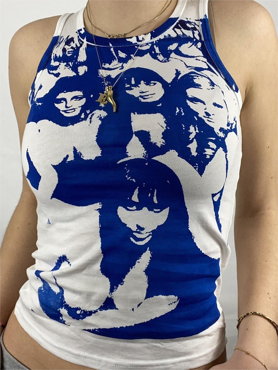 Crop tank top with vintage girl graphic