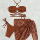 Crossed three-piece bikini swimsuit with lace