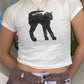 White crop top with black cat print