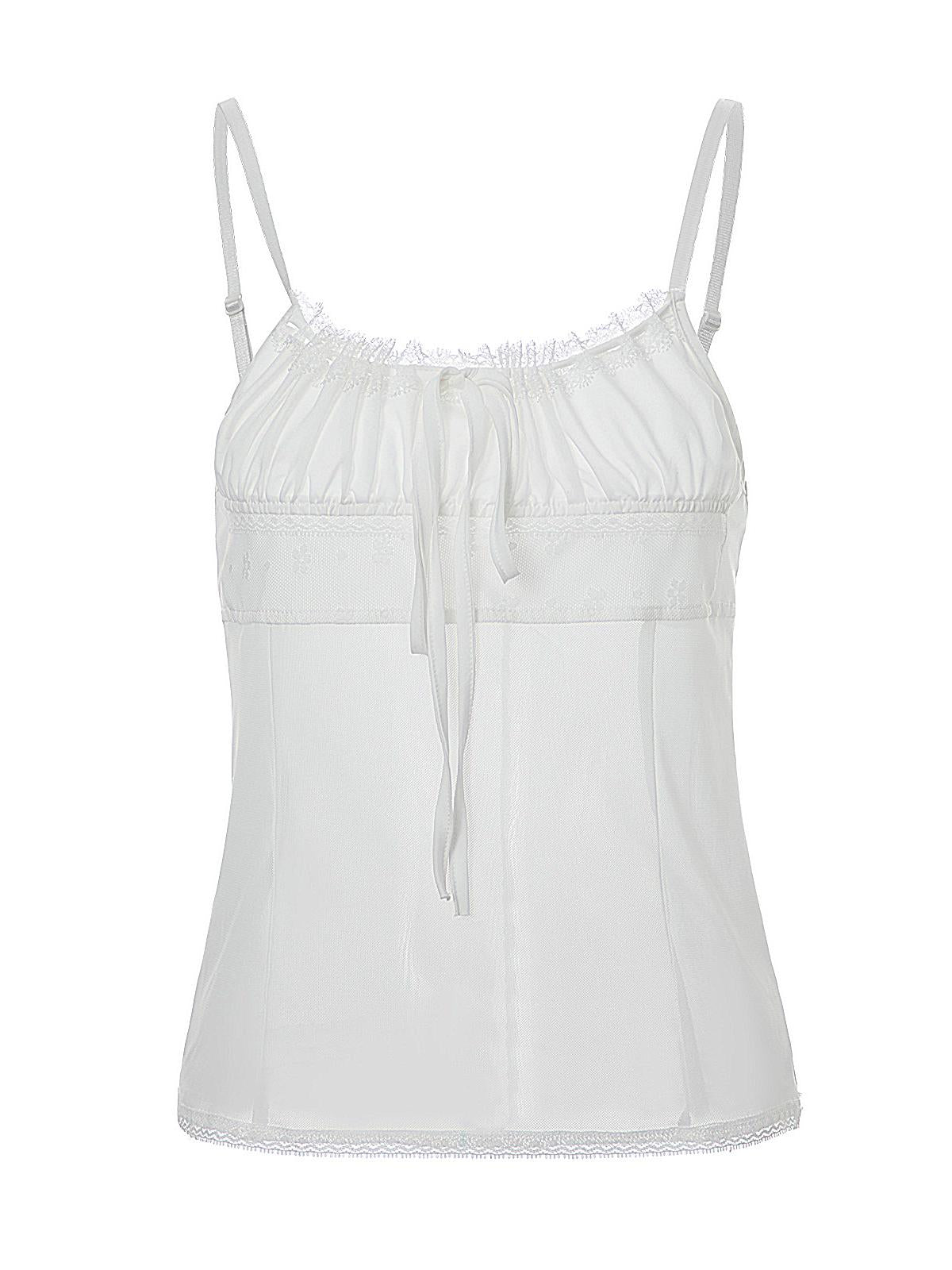 White chiffon cami top with lacing and lace