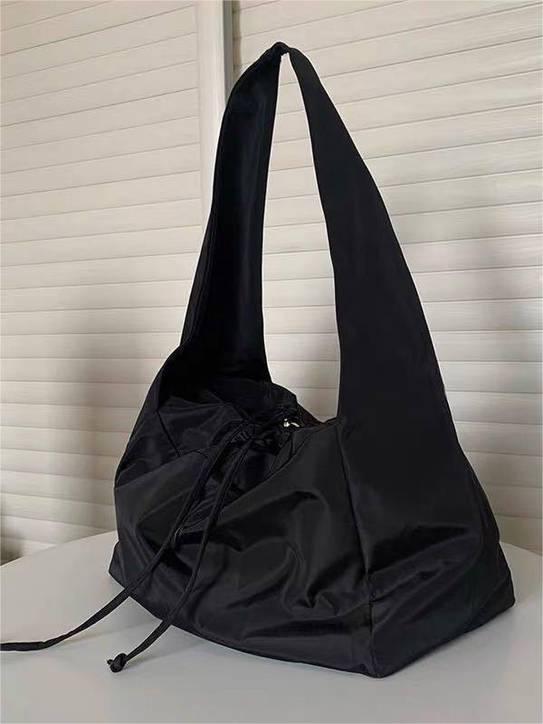 Large Nylon Drawstring Shoulder Bag Black