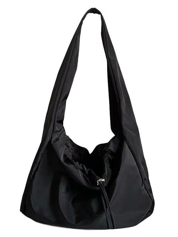 Large Nylon Drawstring Shoulder Bag Black