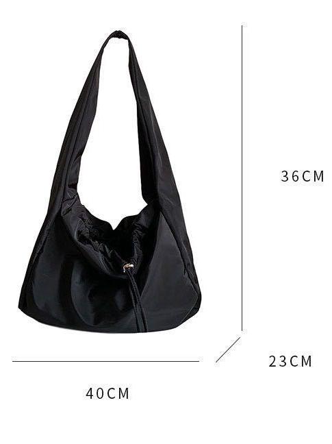 Large Nylon Drawstring Shoulder Bag Black