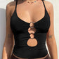 Crop cami top with O-ring neckline