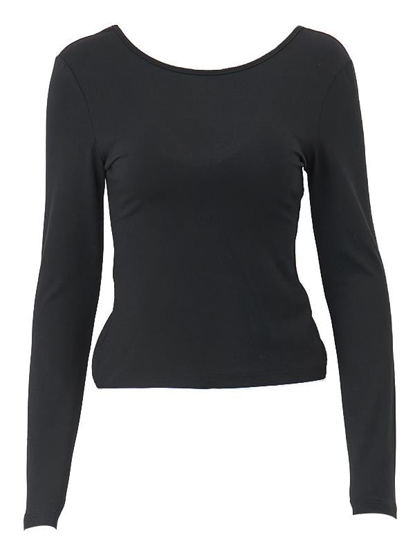 Black long sleeve top with backless slit