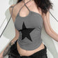 Gray crop cami top with 2000s Y2k star and halter neck