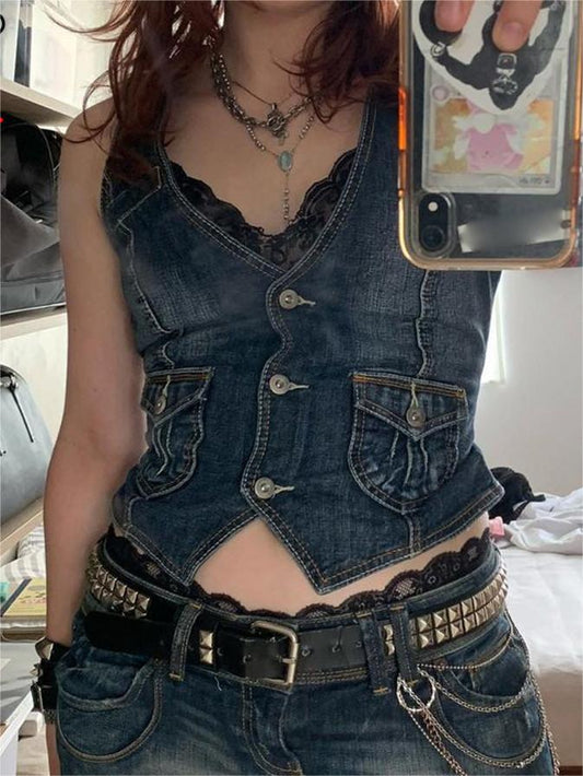 Denim corset top with button placket