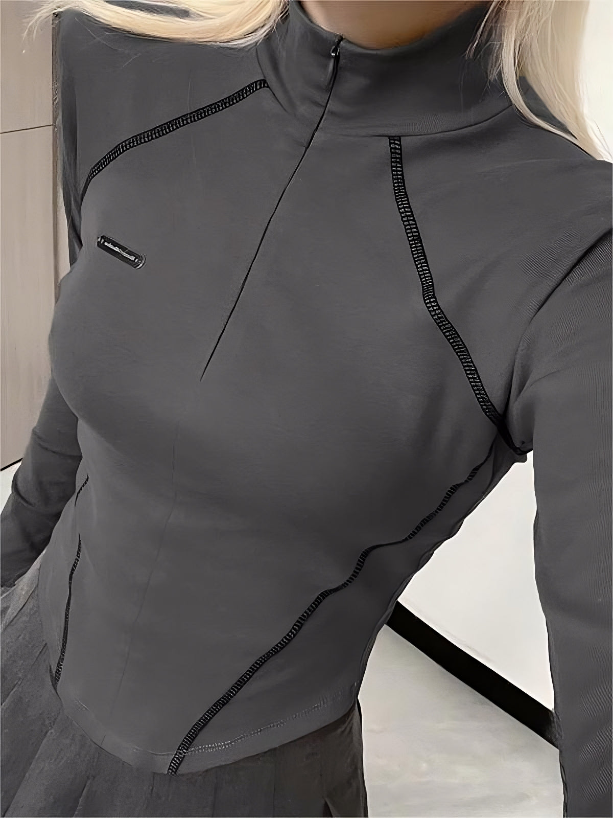 Cyberpunk long sleeve crop top with seam detail