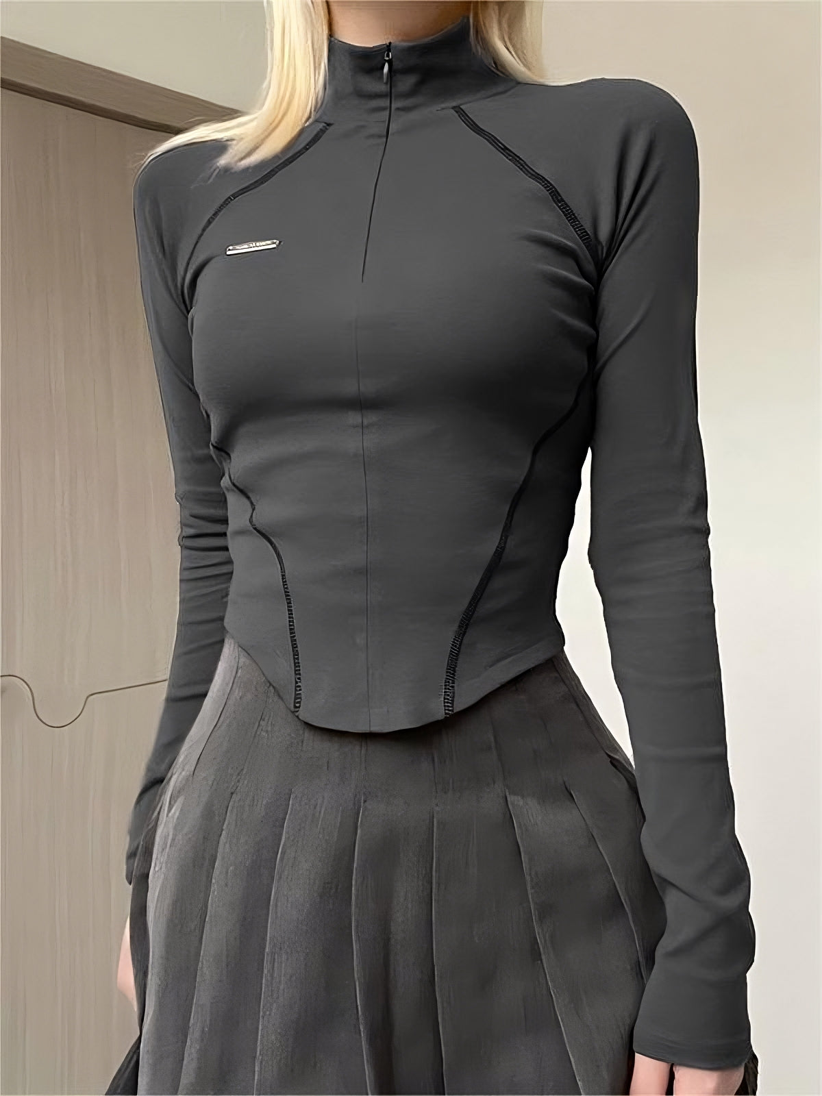 Cyberpunk long sleeve crop top with seam detail