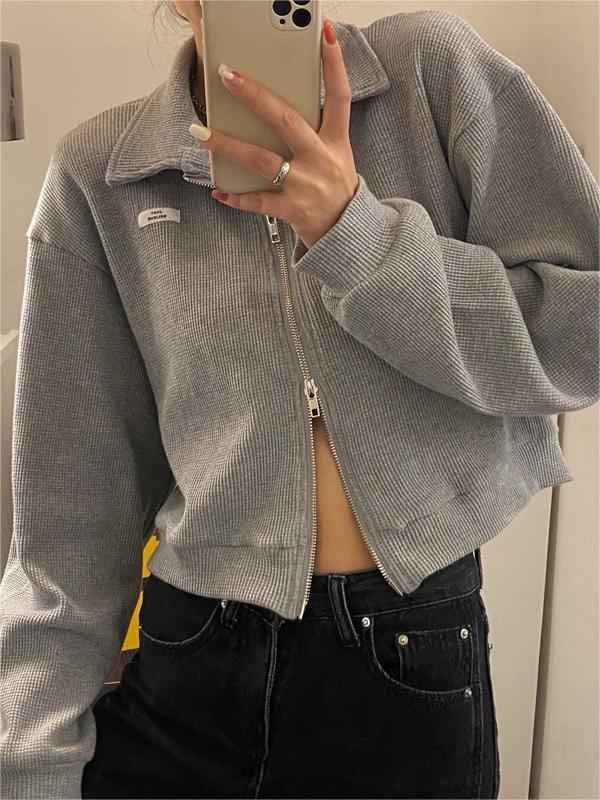 Crop jacket with zip in white or grey