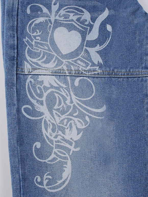 Y2k faded heart print cargo jeans