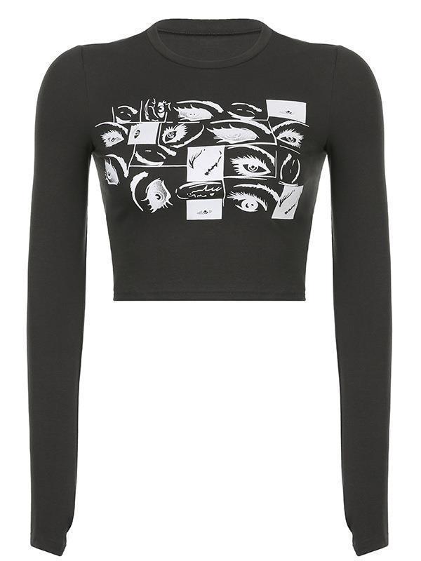 Vintage Eye Graphic Long Sleeve Crop Top