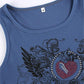 Rib crop tank top with heart rhinestone motif