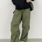 Green oversize parachute cargo pants with drawstring