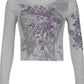 Long sleeve crop top with floral rhinestones