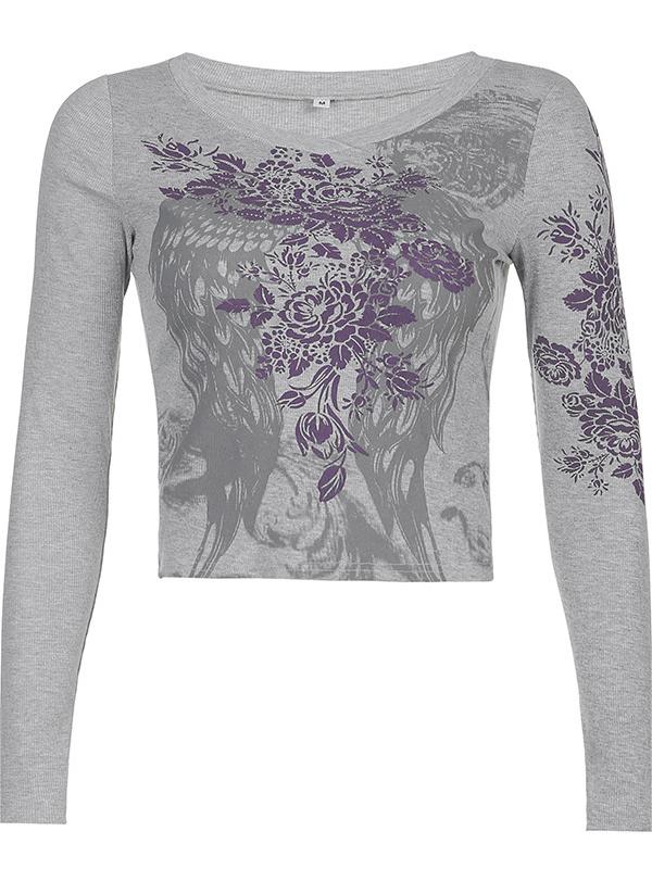 Long sleeve crop top with floral rhinestones