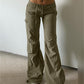 Green cargo trousers with straight legs and pockets