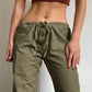 Green cargo trousers with straight legs and pockets