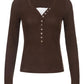 Long-sleeved knitted top with lace pattern and buttons