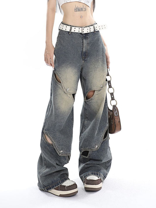 Deconstructed Faded Baggy Boyfriend Jeans