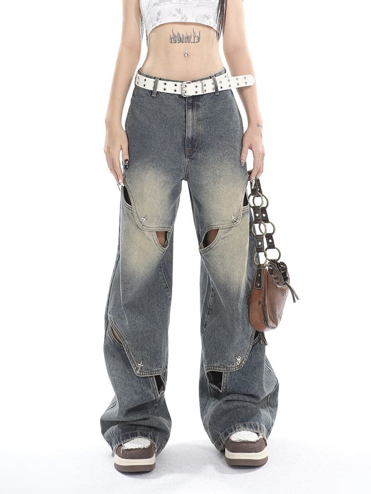 Deconstructed Faded Baggy Boyfriend Jeans