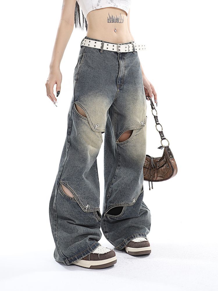 Deconstructed Faded Baggy Boyfriend Jeans