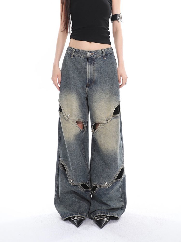 Deconstructed Faded Baggy Boyfriend Jeans