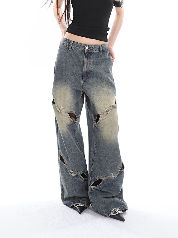 Deconstructed Faded Baggy Boyfriend Jeans