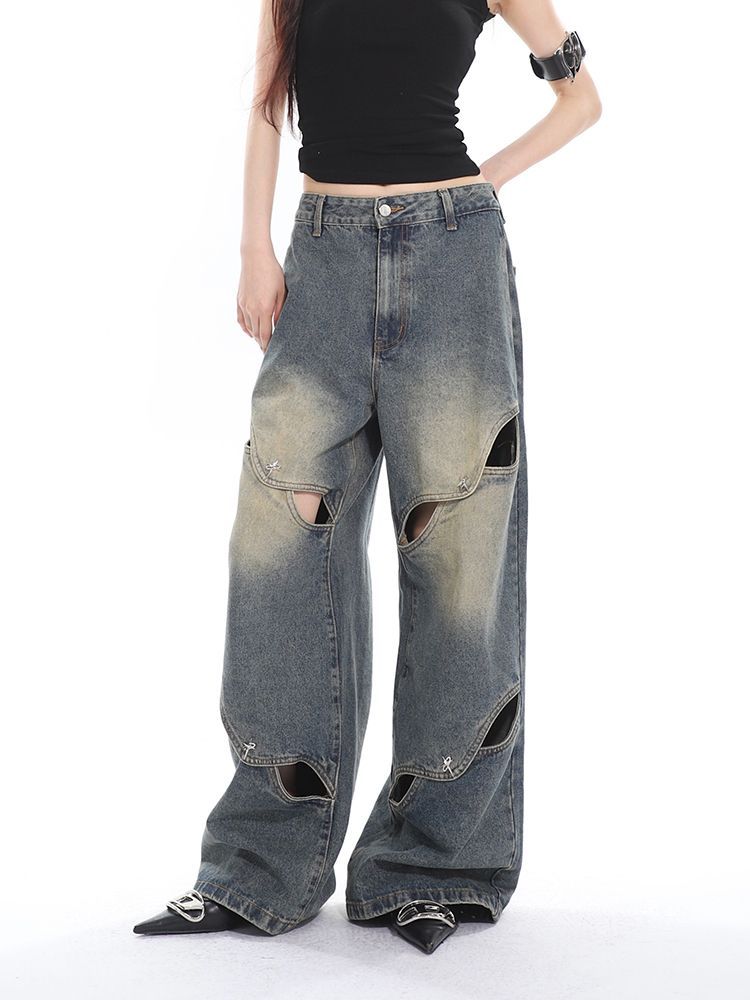 Deconstructed Faded Baggy Boyfriend Jeans