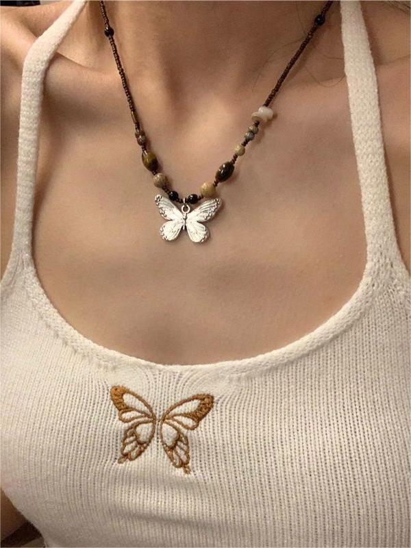 Vintage butterfly necklace with pearl stones