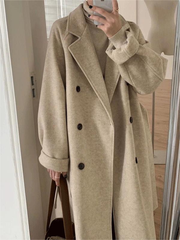 Classic oversize long coat with lapel collar and belt