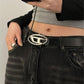 Black retro belt with silver letter logo