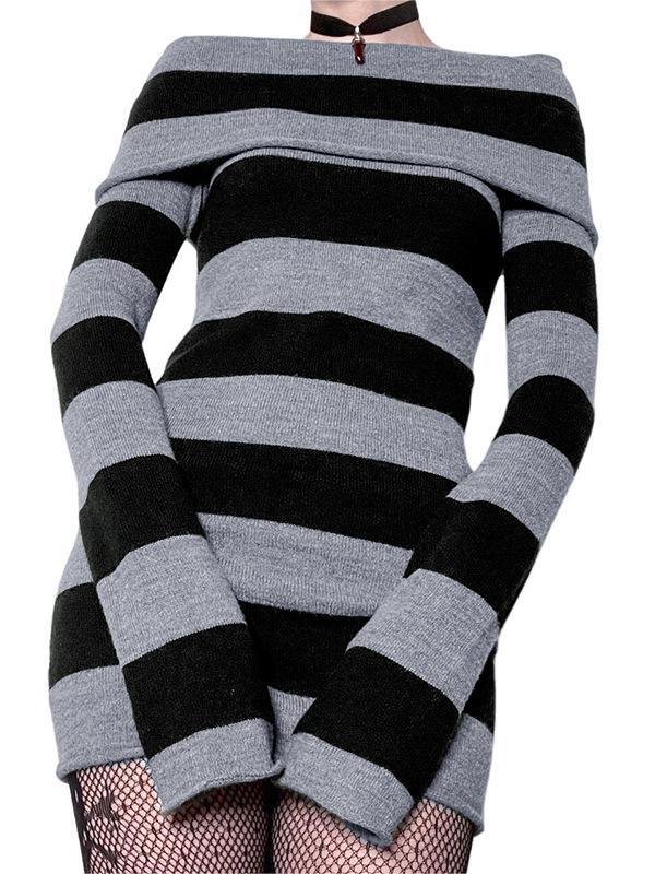 Strapless long-sleeved knitted mini dress with stripes