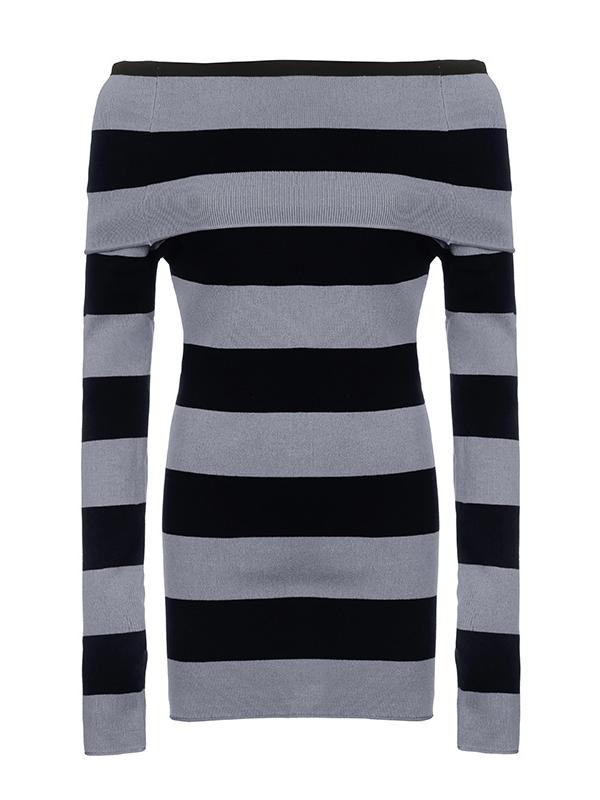 Strapless long-sleeved knitted mini dress with stripes