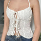 Vintage Halter Tie Front Crop Cami Top with Floral Embroidery