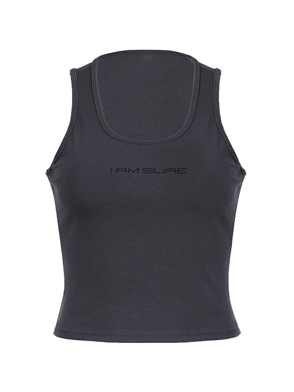 Grey hip hop tank top with round neck and letter print