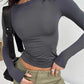 Classic Solid Color Long Sleeve Stretch Basic Crop Top