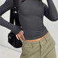 Classic Solid Color Long Sleeve Stretch Basic Crop Top