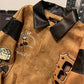 Vintage brown velor leather jacket with embroidery