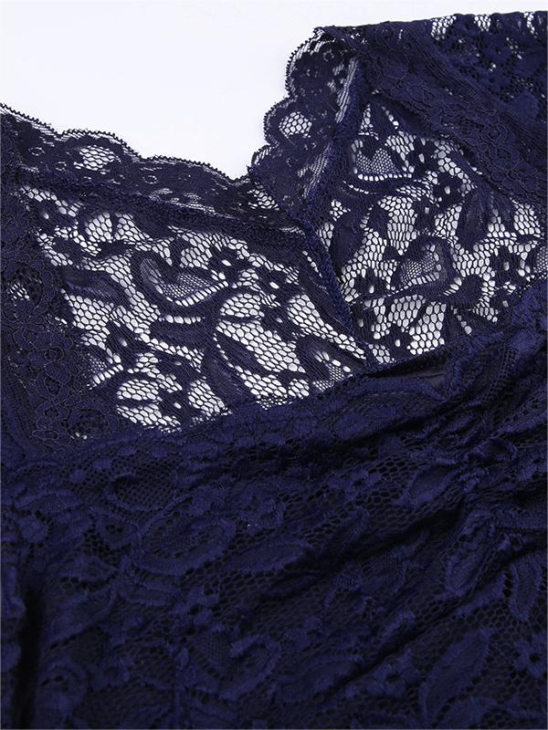 Vintage Dark Blue Lace Short Sleeve Top