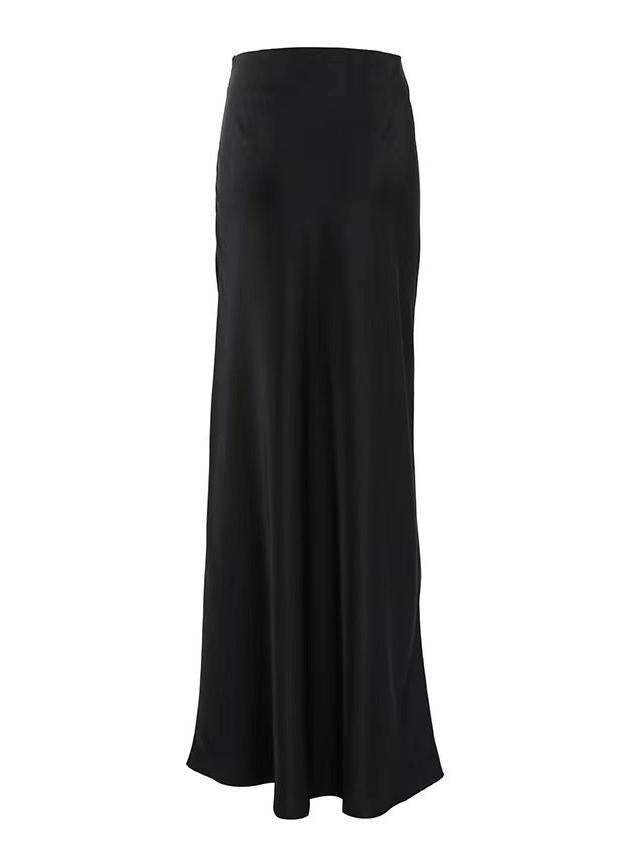 Classic Solid Color Satin Maxi Skirt