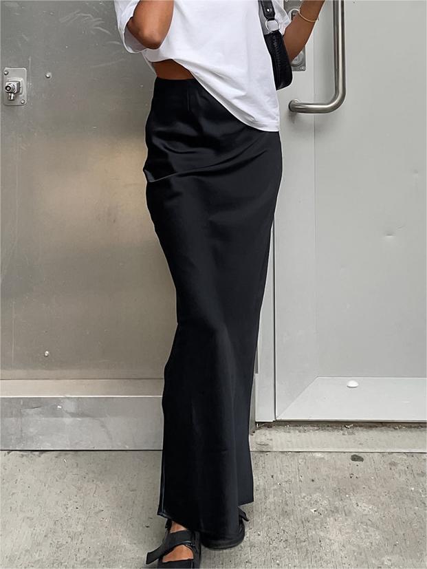 Classic Solid Color Satin Maxi Skirt