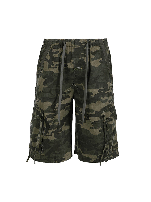 2000s Camouflage Drawstring Three-dimensional Pocket Denim Shorts